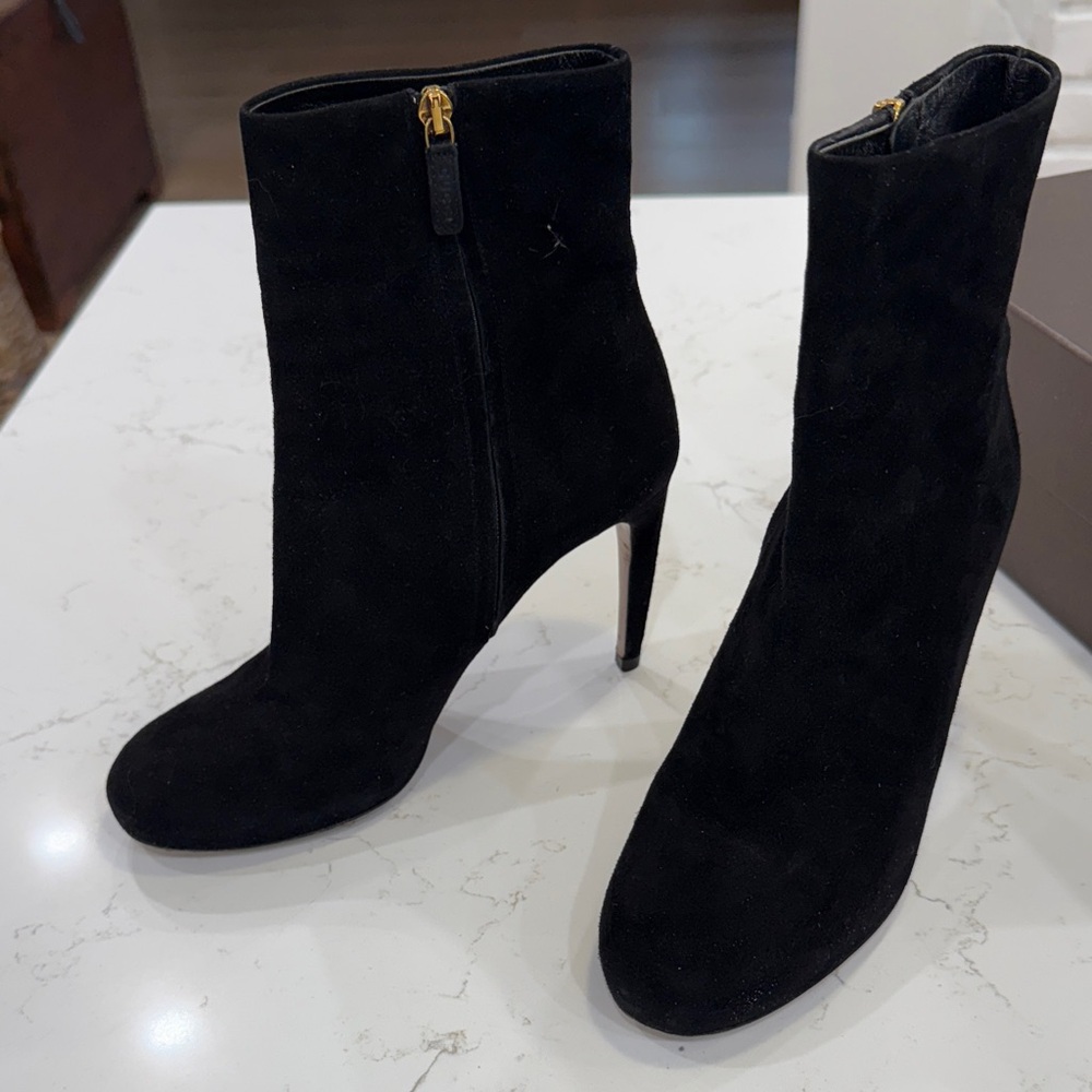 Gucci Black Suede Ankle Boots, size 37.5. immaculate, originally $850